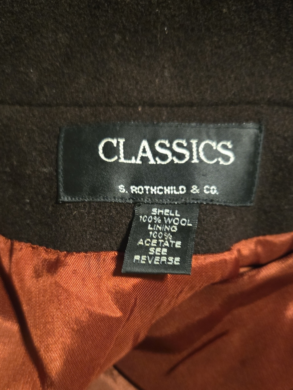 CLASSICS by S. Rothschild & Co. Women’s Brown Wool Pea Coat